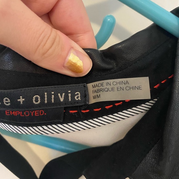 Alice + Olivia Silk/Leather Button-Up Blouse - M - Picture 2 of 4